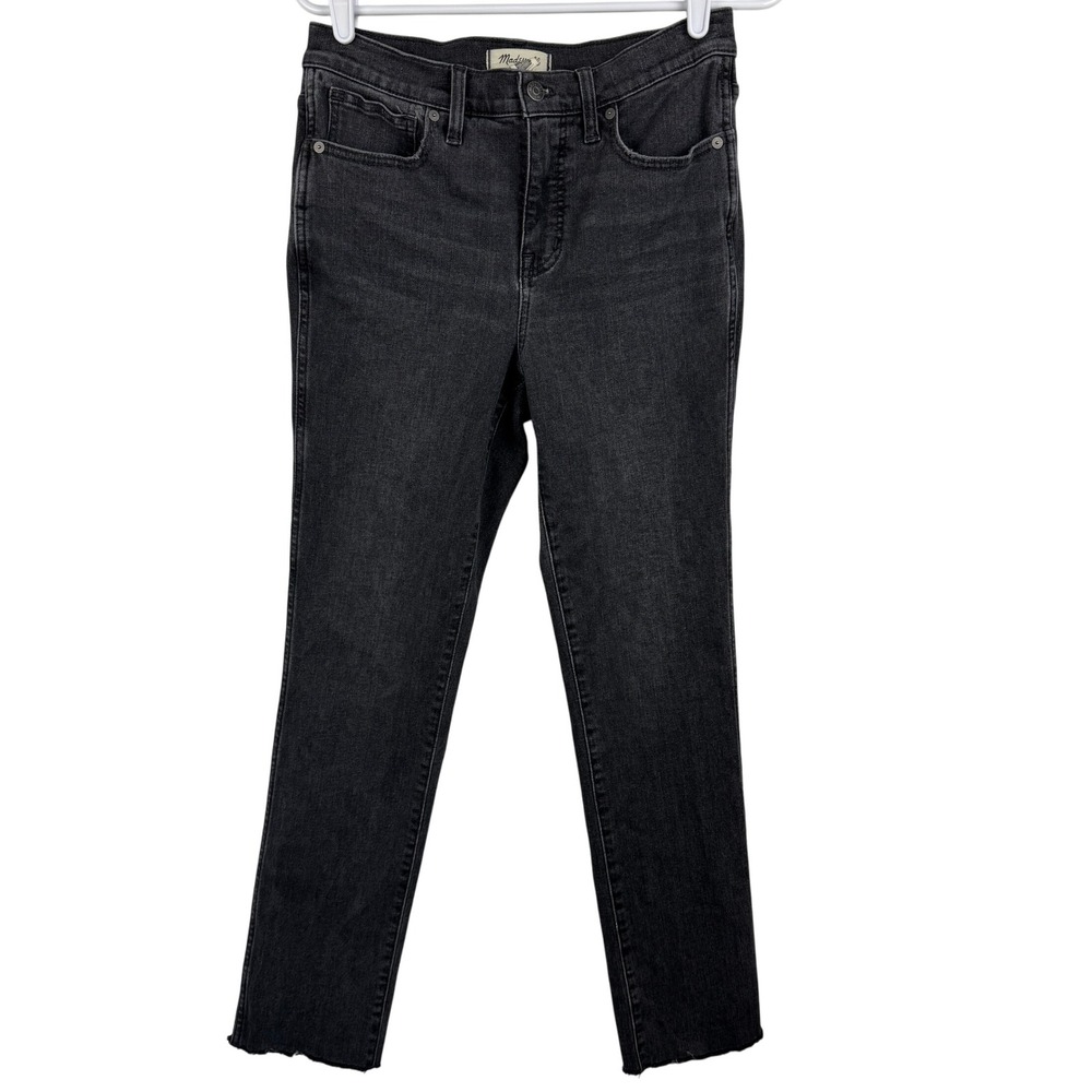 Madewell Women's‎ Jeans 27 Mid-Rise Stovepipe Black Wash Frayed Raw Hem Denim
